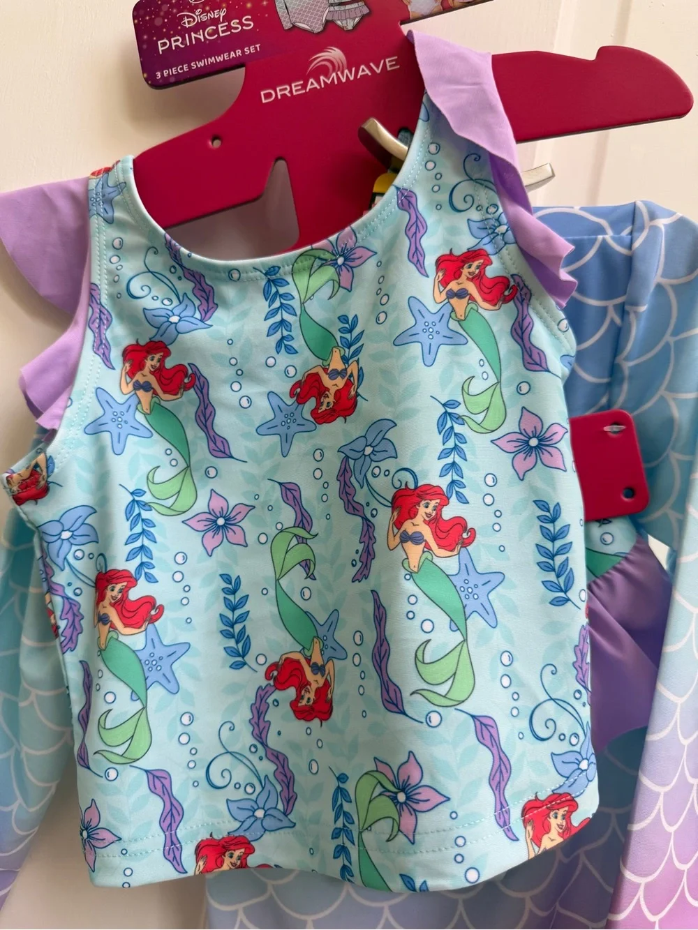 NWT Disney Ariel The Little Mermaid Girls 5 Rashguard 3 Piece Bathingsuit Set